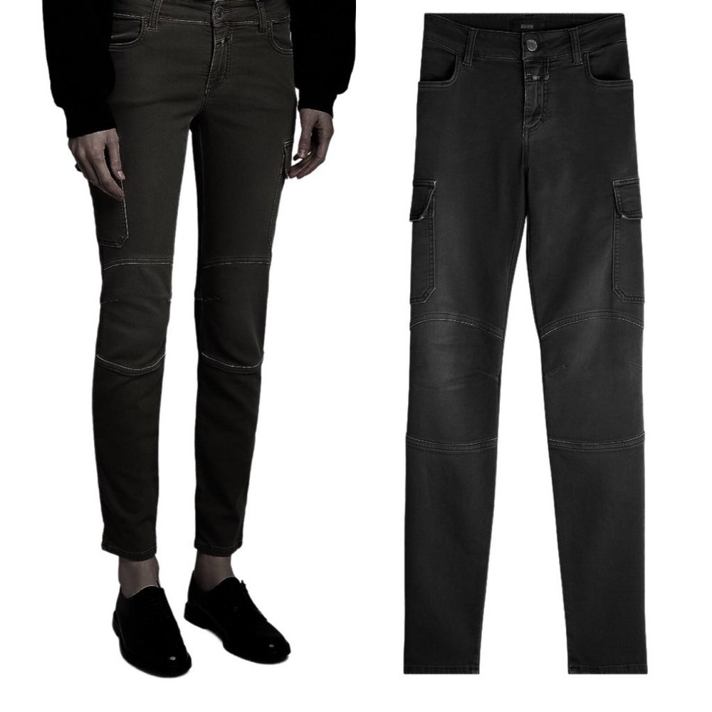 CLOSED Robyn Cargo Utility Low Rise Skinny Jeans Pants in Faded Black Size 25